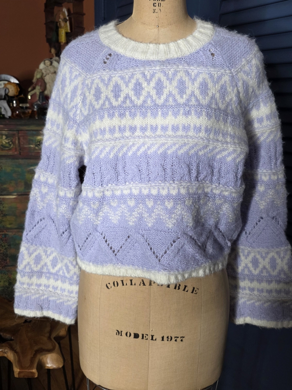Lush Lavender and Cream Patterned Mohair Blend Sweater